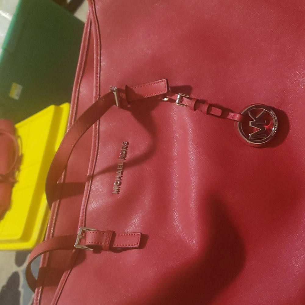 Large red Michael Kors tote bag